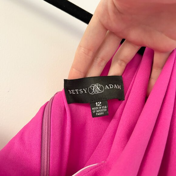 Betsy & Adam One-Shoulder Ruffle Sheath Dress Hot Pink Size 12 - Picture 7 of 11